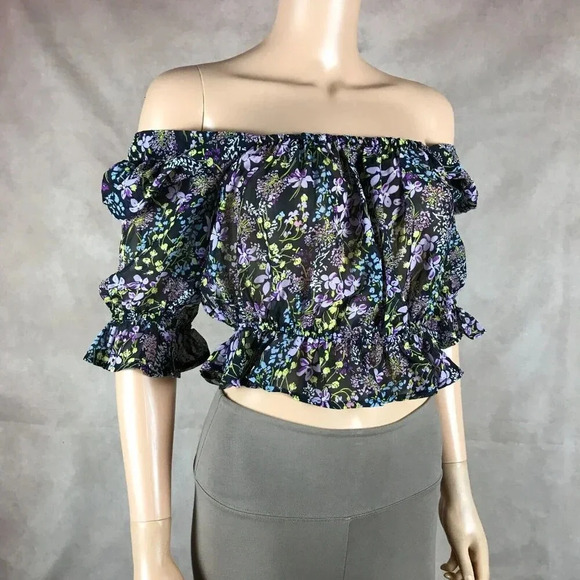 MATERIAL GIRL Floral Chiffon Convertible Ruffled Crop Top NWT M - Picture 14 of 14